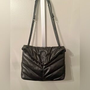 Steve Madden Black Puffer Quilted Chain Shoulder Bag SM Logo